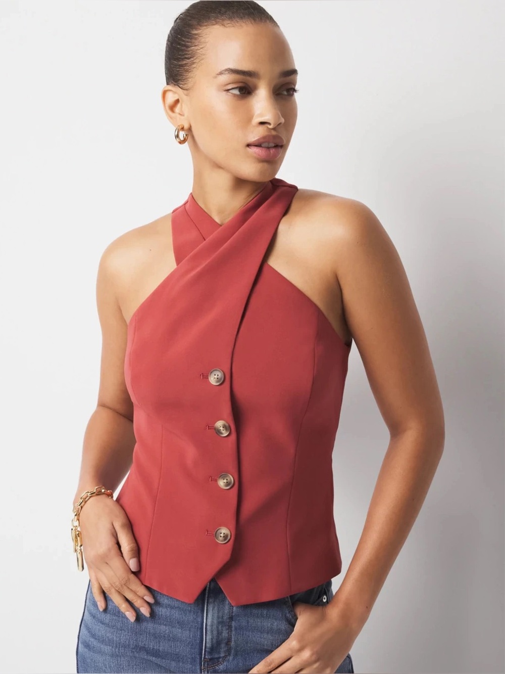 White House Black Market Crossover Halter Vest Size 2 Contemporary Chic Elegant